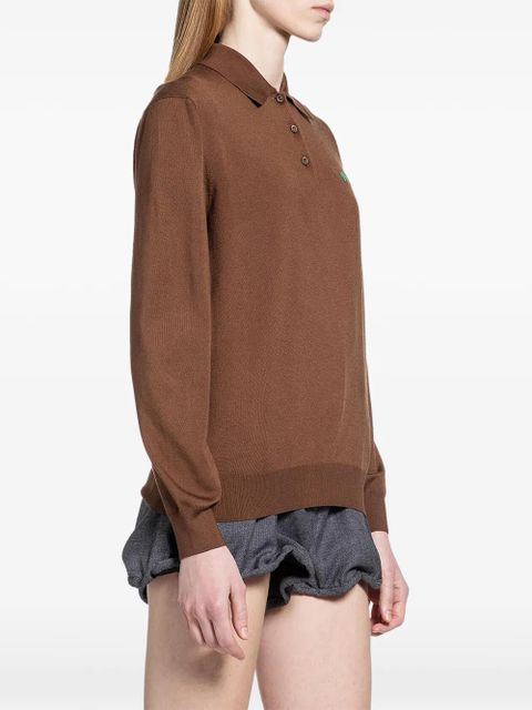 Prada logo-embroidered long-sleeve polo shirt - Brown - zdjęcie produktu nr 2