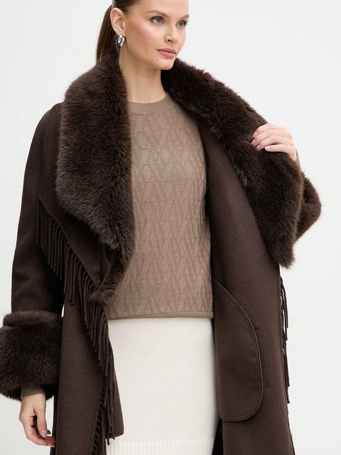 Marciano by Guess płaszcz z dodatkiem wełny LILIANA kolor brązowy 5BGL46 7125A