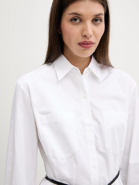 HUGO koszula bawełniana damska kolor biały regular z kołnierzykiem klasycznym 50543364