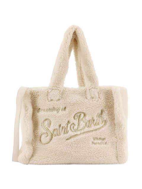 MC2 Saint Barth Colette teddy-texture logo-embroidered shoulder bag - Neutrals