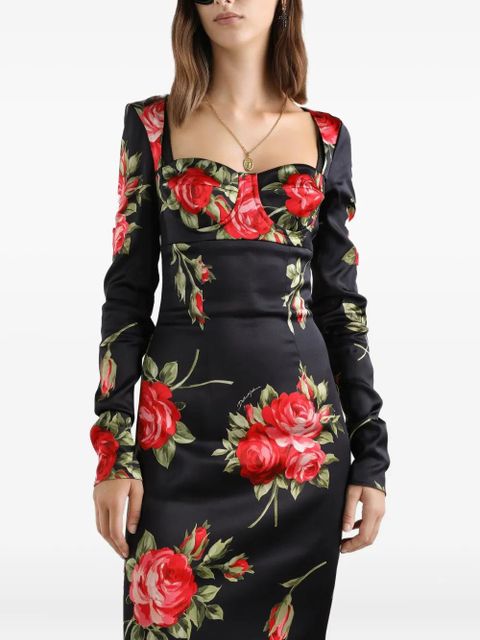 Dolce & Gabbana floral-print long-sleeve midi dress - Black