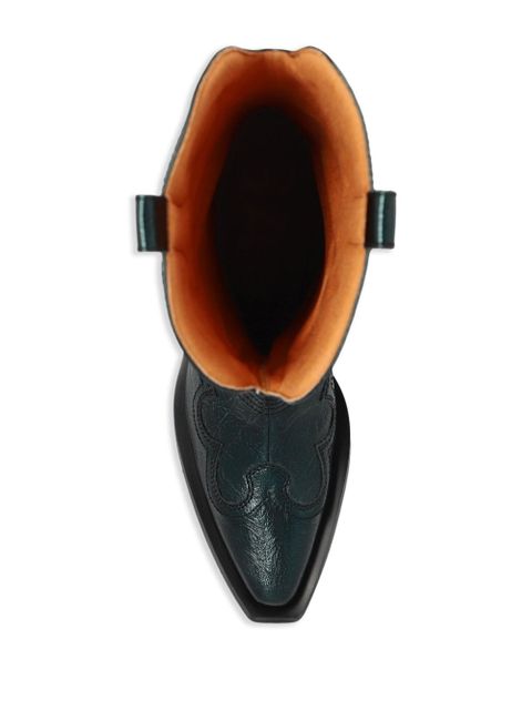GANNI topstitch-detail cowboy boots - Green