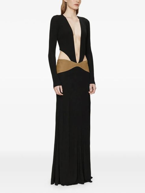 Christopher Esber Contour V-neck suede belted gown - Black - zdjęcie produktu nr 2
