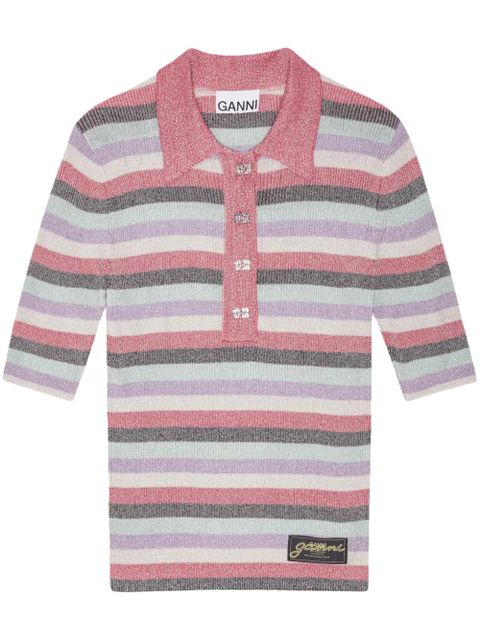 GANNI striped lurex-knit polo shirt - Pink - zdjęcie produktu nr 1