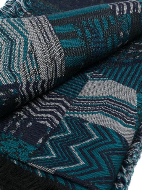 Missoni fringed-trim patterned scarf - Blue - zdjęcie produktu nr 2