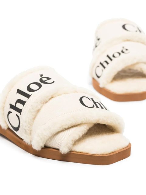 Chloé Woody logo-tape flat sandals - White