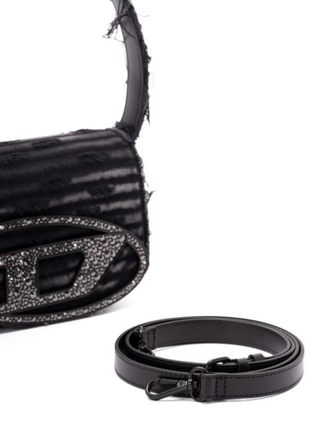 Diesel 1DR crystal-embellished frayed shoulder bag - Black - zdjęcie produktu nr 2