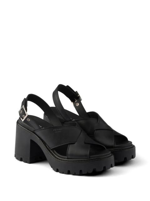 Prada crisscross leather platform sandals - Black - zdjęcie produktu nr 2