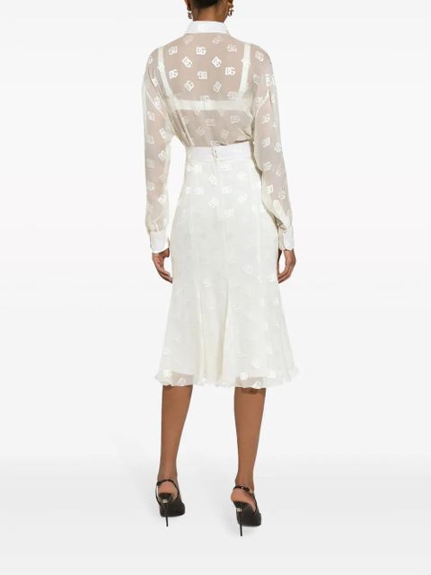Dolce & Gabbana monogram-jacquard semi-sheered shirt - White