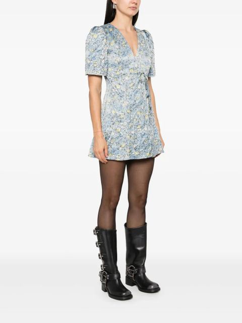 GANNI floral-print crinkled mini dress - Blue