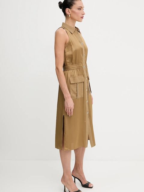 Twinset sukienka z domieszką lnu kolor zielony midi prosta 251TT2270