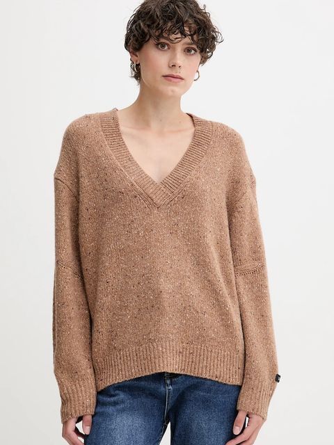 Calvin Klein Jeans sweter damski kolor brązowy lekki LV044D328G - zdjęcie produktu nr 1