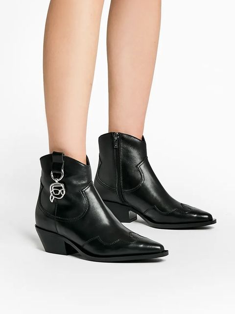 Karl Lagerfeld kowbojki skórzane KANSAS NFT damskie kolor czarny na płaskim obcasie KL33265