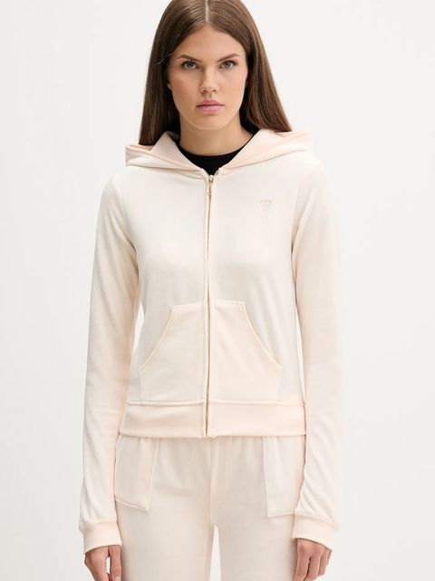 Juicy Couture bluza HERITAGE ROBYN HOODIE damska kolor beżowy z kapturem z aplikacją JCSEBJ007G - zdjęcie produktu nr 1