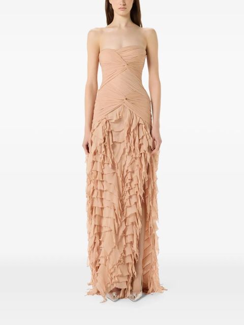 Blumarine ruched ruffled maxi dress - Neutrals