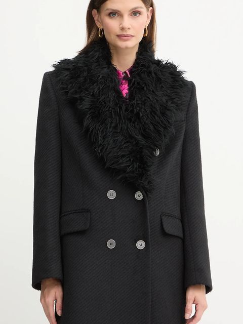 Versace Jeans Couture płaszcz z dodatkiem wełny kolor czarny 79HAT418 N0342