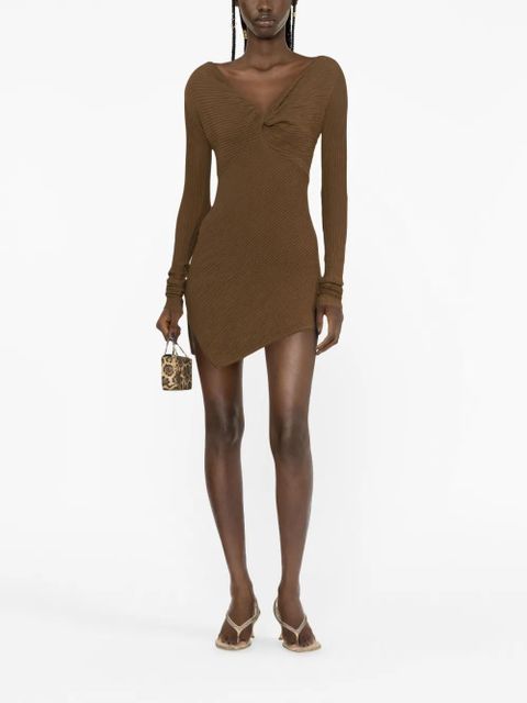 The Attico asymmetric ribbed-knit minidress - Brown - zdjęcie produktu nr 2