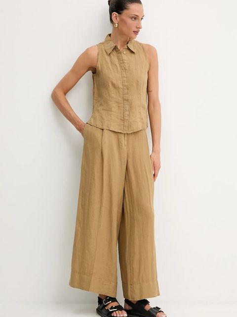 MAX&Co. koszula lniana damska kolor zielony regular z kołnierzykiem klasycznym 2516161025200