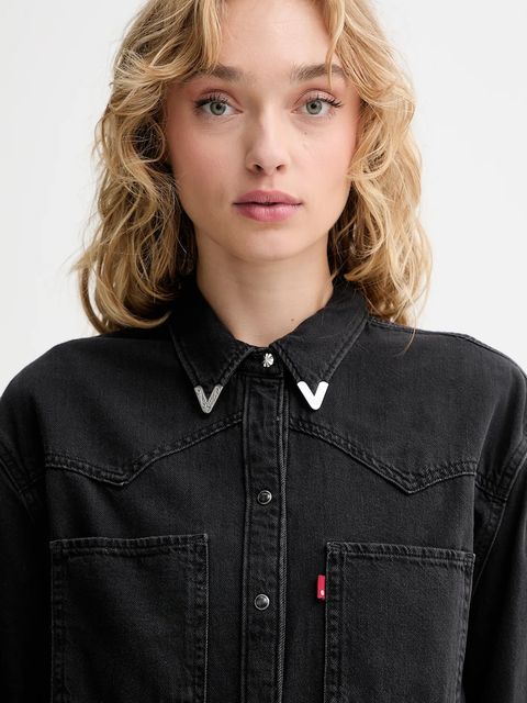 Levi's koszula jeansowa damska kolor czarny relaxed z kołnierzykiem klasycznym A7244