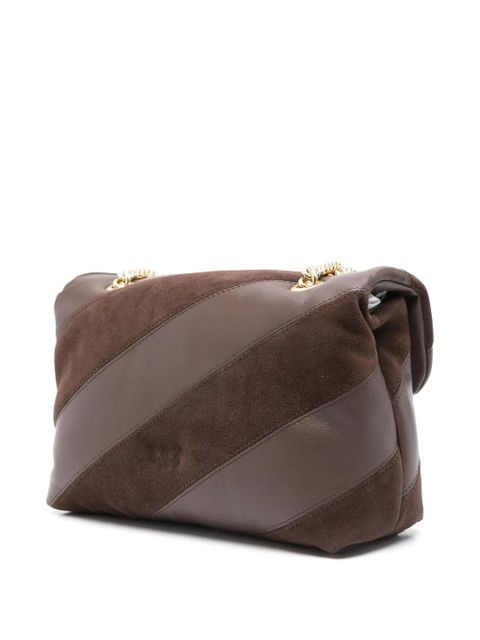 PINKO Love leather-suede diagonal-stripe shoulder bag - Brown