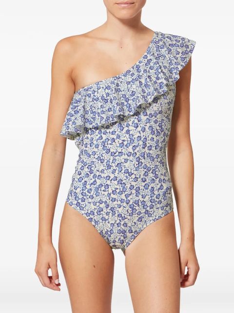 ISABEL MARANT Sicilya ruffled floral-print swimsuit - Neutrals