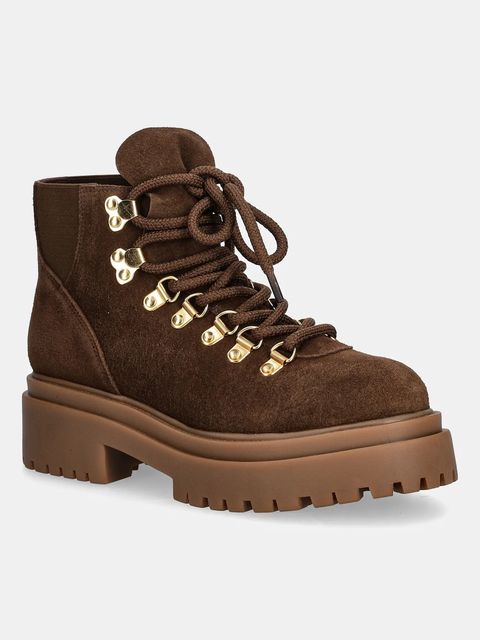 Answear.LAB botki zamszowe kolor brązowy na platformie