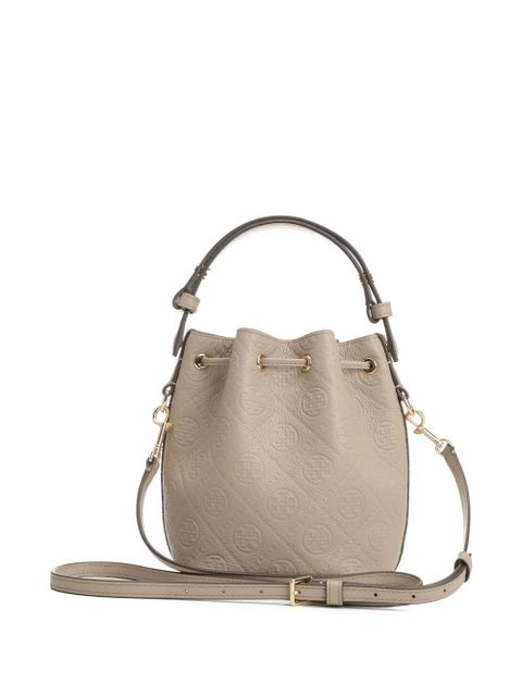 Tory Burch embossed-crest leather mini bucket bag - Neutrals