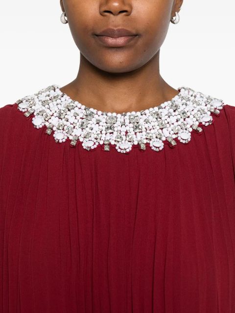 Self-Portrait feather-trimmed chiffon midi dress - Red