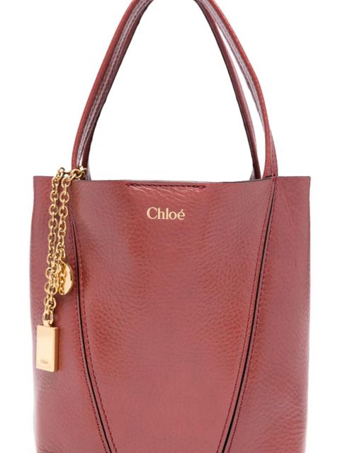 Chloé small Spin leather-trimmed chain-detail tote bag - Red