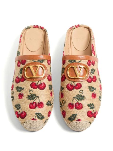 Valentino Garavani 25mm VLogo Signature Cherryfic-print mules - Neutrals