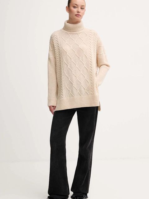 Barbour sweter z dodatkiem wełny damski kolor beżowy z golfem LKN1261 - zdjęcie produktu nr 2