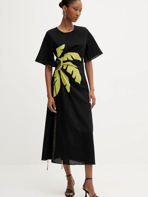 Never Fully Dressed sukienka z lnem kolor czarny maxi dopasowana NFDDR2038 - zdjęcie produktu nr 1