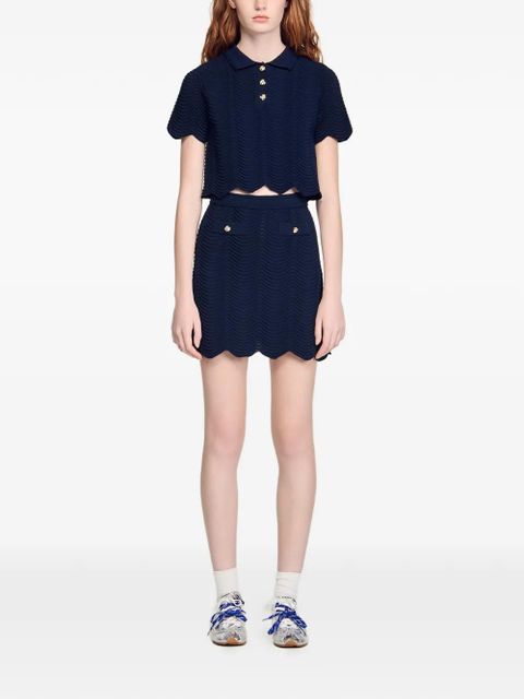 SANDRO scalloped cropped polo top - Blue - zdjęcie produktu nr 2