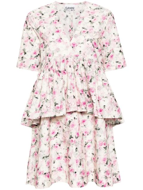 GANNI floral-print ruffled dress - White - zdjęcie produktu nr 1