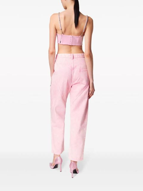 AREA crystal-embellished high-rise straight-leg jeans - Pink