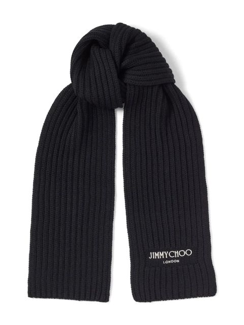 Jimmy Choo logo-embroidered chunky-knit scarf - Black