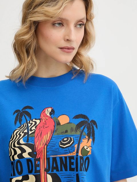 Farm Rio t-shirt damski kolor niebieski 344377