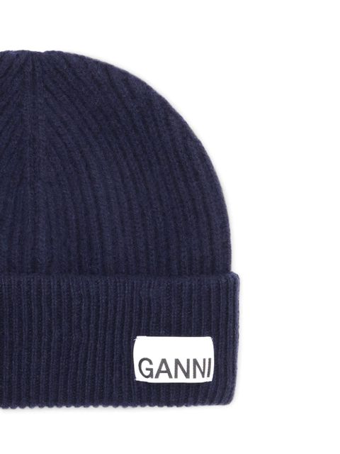 GANNI ribbed-knit beanie - Blue