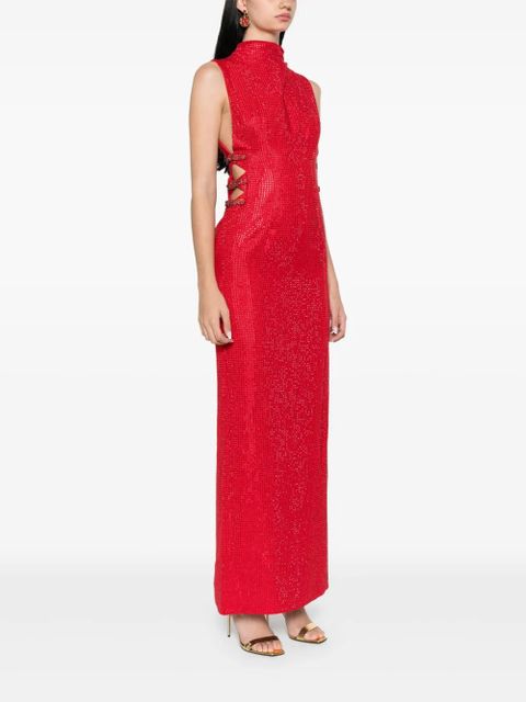 Self-Portrait rhinestoned crepe maxi dress - Red