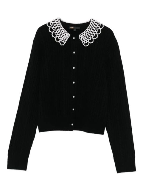 Maje faux-pearl-embellished cable-knit cardigan - Black