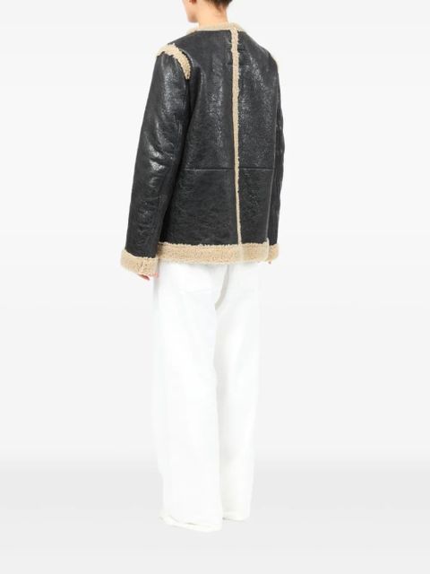 MM6 Maison Margiela leather shearling-panels jacket - Black
