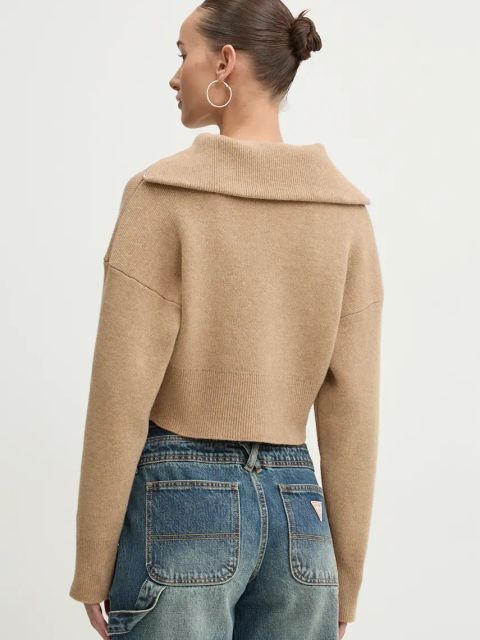 HUGO sweter z domieszką wełny damski kolor beżowy 50522545