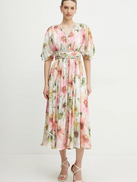 Guess sukienka LUCIE kolor różowy midi rozkloszowana W5PK1Z WHHF0 - zdjęcie produktu nr 1