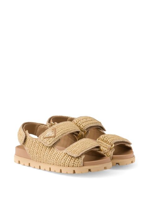 Prada logo-plaque woven sandals - Neutrals