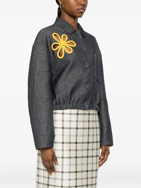 FENDI flower-appliqué cropped jacket - Blue
