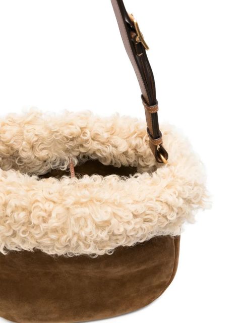 Saint Laurent shearling-trim shoulder bag - Brown