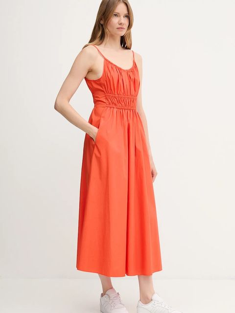 Tommy Hilfiger sukienka bawełniana kolor pomarańczowy midi rozkloszowana WW0WW45800 - zdjęcie produktu nr 2