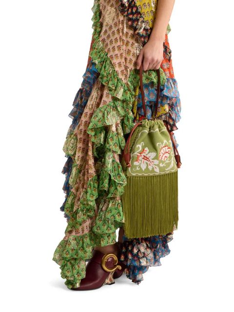 ETRO Small Kalispera embroidery fringes bucket bag - Green - zdjęcie produktu nr 2