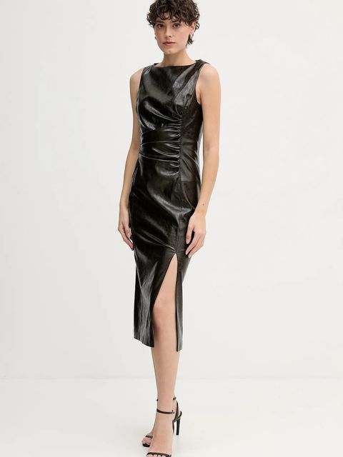 Sisley sukienka kolor brązowy midi dopasowana 44WKL0033 - zdjęcie produktu nr 1