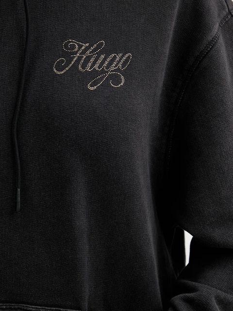 Hugo Blue bluza bawełniana damska kolor szary z kapturem z aplikacją 50547955